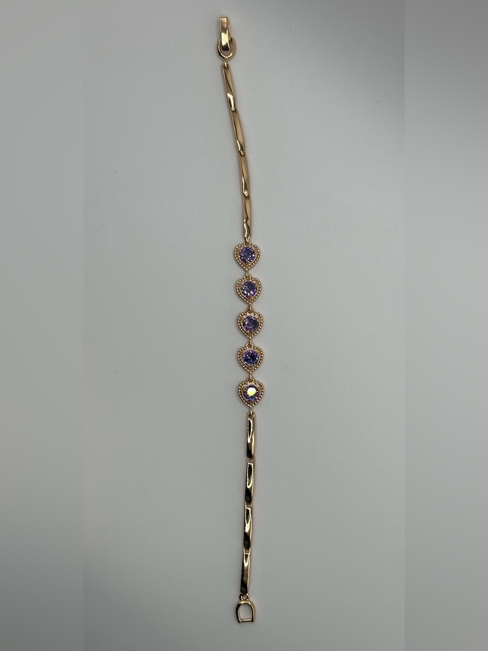 Rose Gold Tone Bracelet with Purple Heart CZ Accents